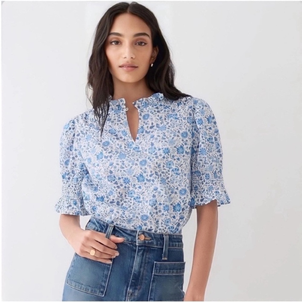 J. Crew Ruffleneck Keyhole Top In Liberty Grace Emily Bell Fabric XXS
